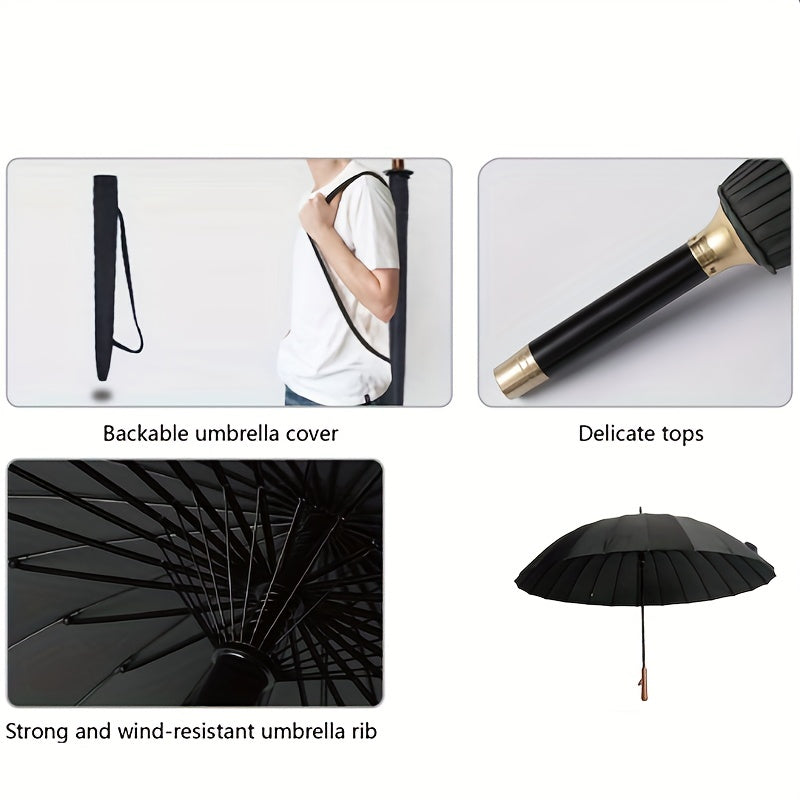Vintage Long Handle Umbrella Wind Resistant Business Straight Pole Long Umbrella