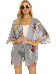 Floral Print Cover Up Tops Long Sleeve Rash Guard Semi Sheer Loose Fit