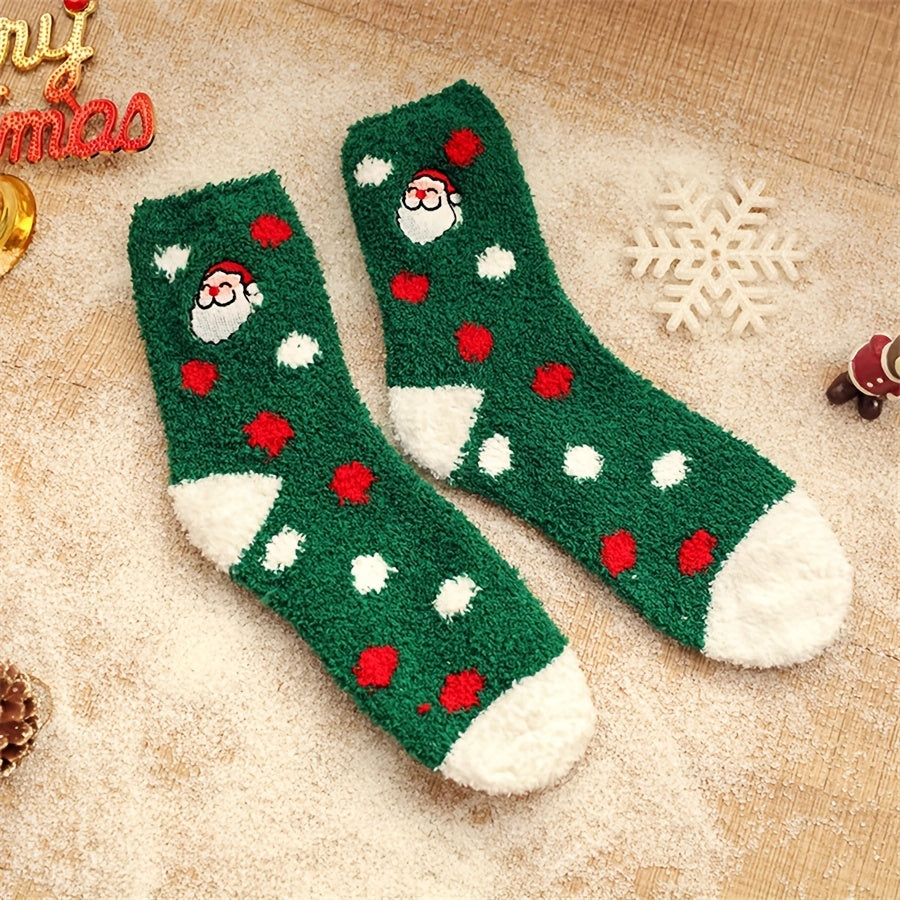 6 Pairs Christmas Fuzzy Socks Cozy Mid Tube Women's Stockings