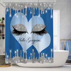 Sparkling Eyelash Shower Curtain Set with Non Slip Bath Mat