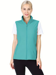 Fleece Liner Sporty Vest Jacket Sleeveless Mock Neck Women's Activewear