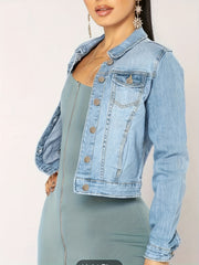 Women's Plus Size Casual Denim Jacket Frayed Button Up Turn Down Collar