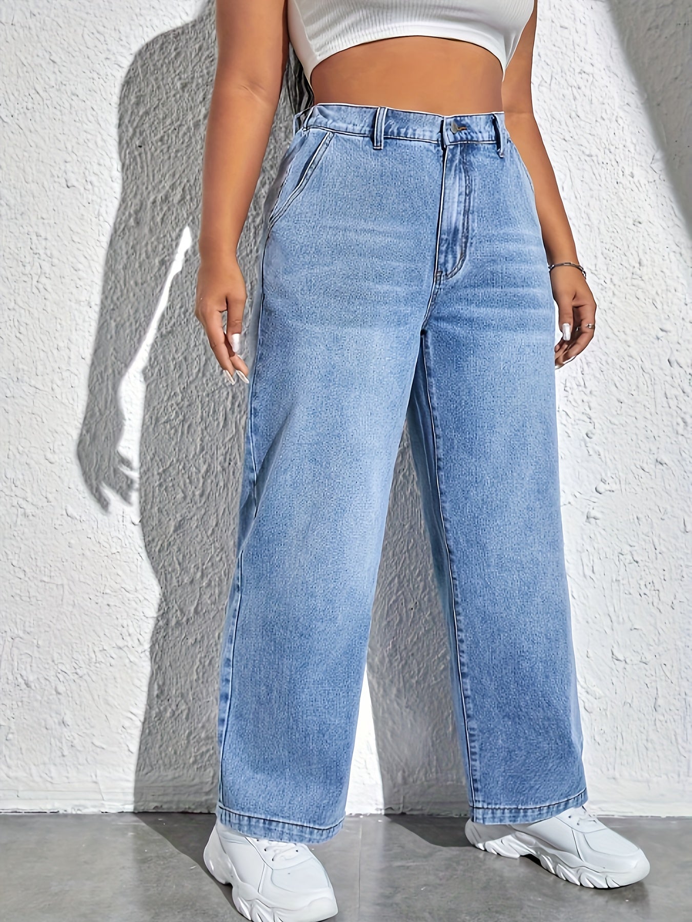 Solid Wide Leg Jeans