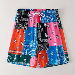 Block Digital Print Men's Drawstring Shorts Swim Wear Casual Swim Trunks