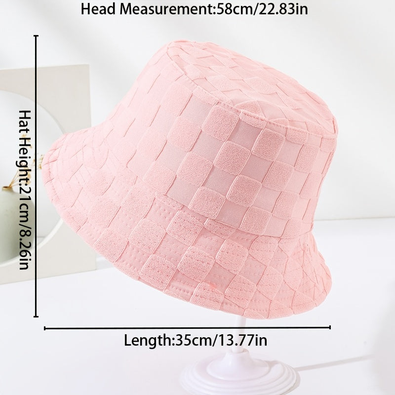 Plaid Embossed Bucket Hat Solid Basin Hat Unisex Fisherman Cap