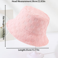 Plaid Embossed Bucket Hat Solid Basin Hat Unisex Fisherman Cap