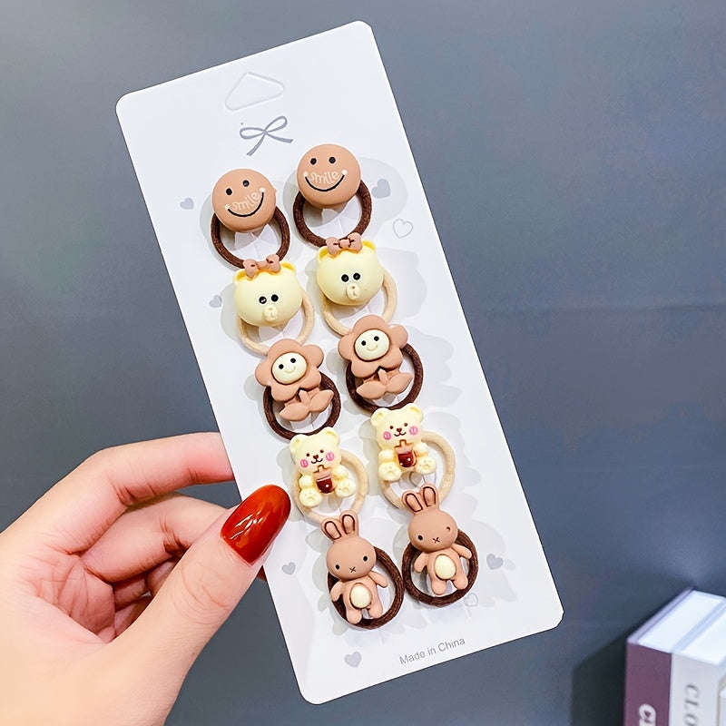 10pcs Girls Hair Tie Cartoon Bear Rubber Bands Hair Rope Hair Accessories