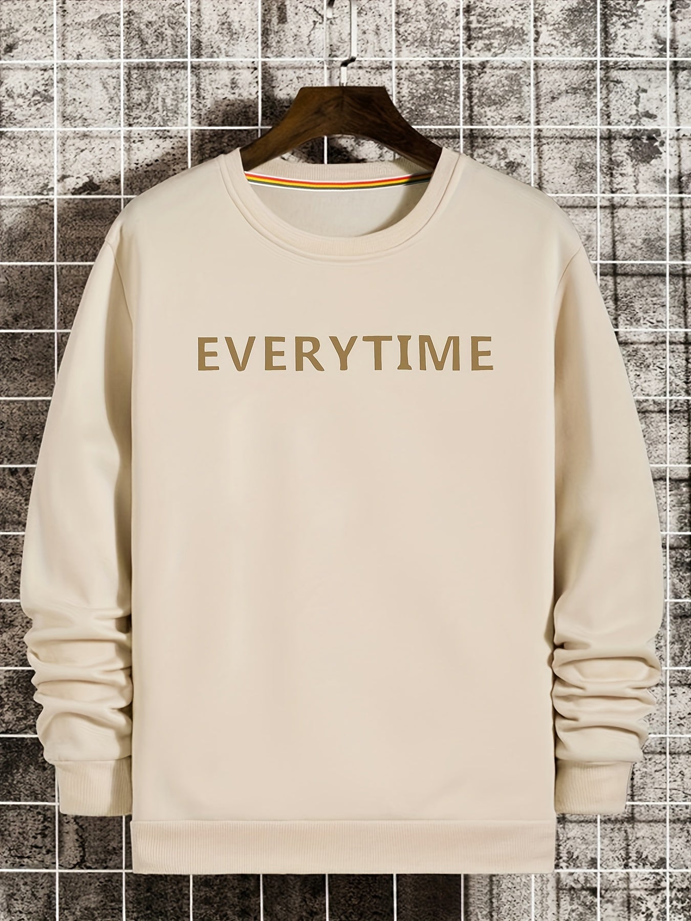 EVERYTIME Print Sweatshirt Men's Casual Graphic Crew Neck Pullover Sweatshirt