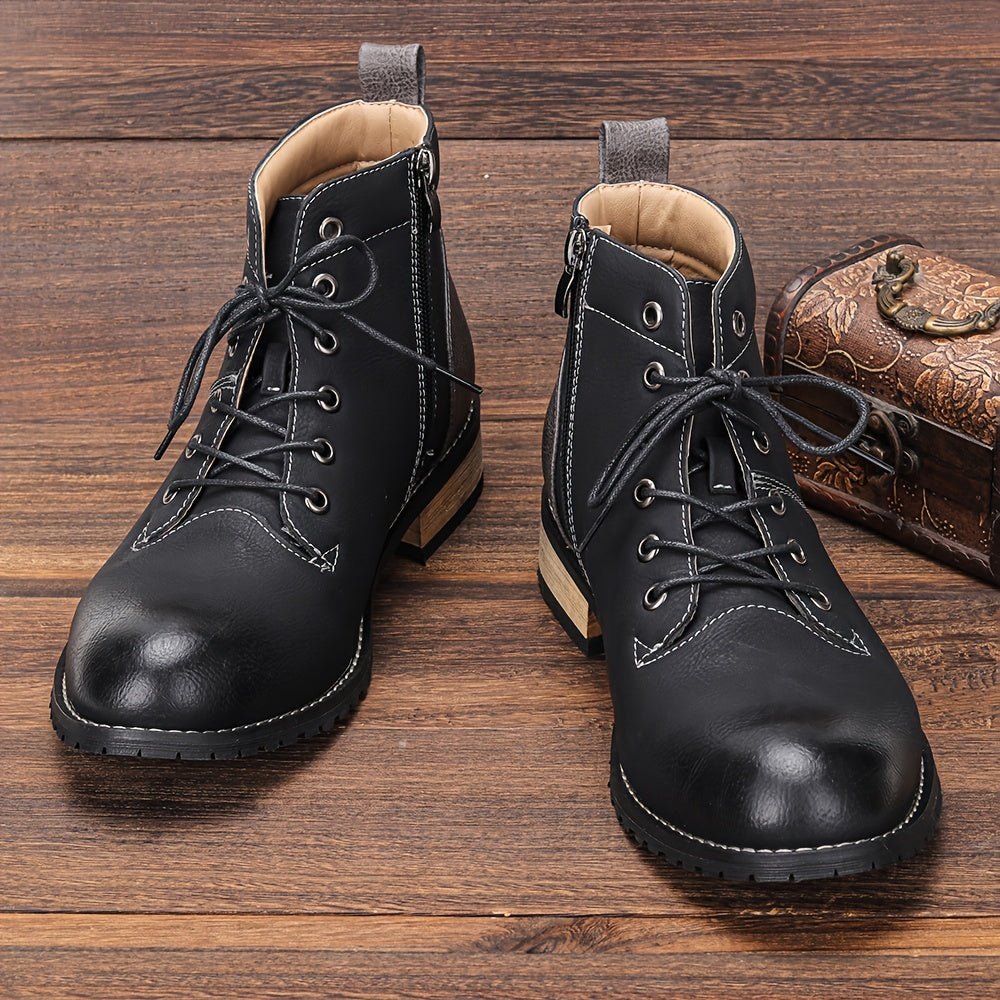 Men's PU Leather Casual Ankle Boots High Top Dress Shoes