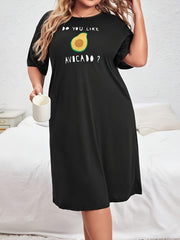 Avocado & Slogan Print Round Neck Tee Sleep Dress