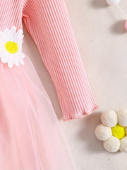 Baby Girls Mesh Dress with 3D Sunflower Decors