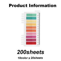 200 Sheets Sticky Tabs with Ruler 10 Colors Book Tabs