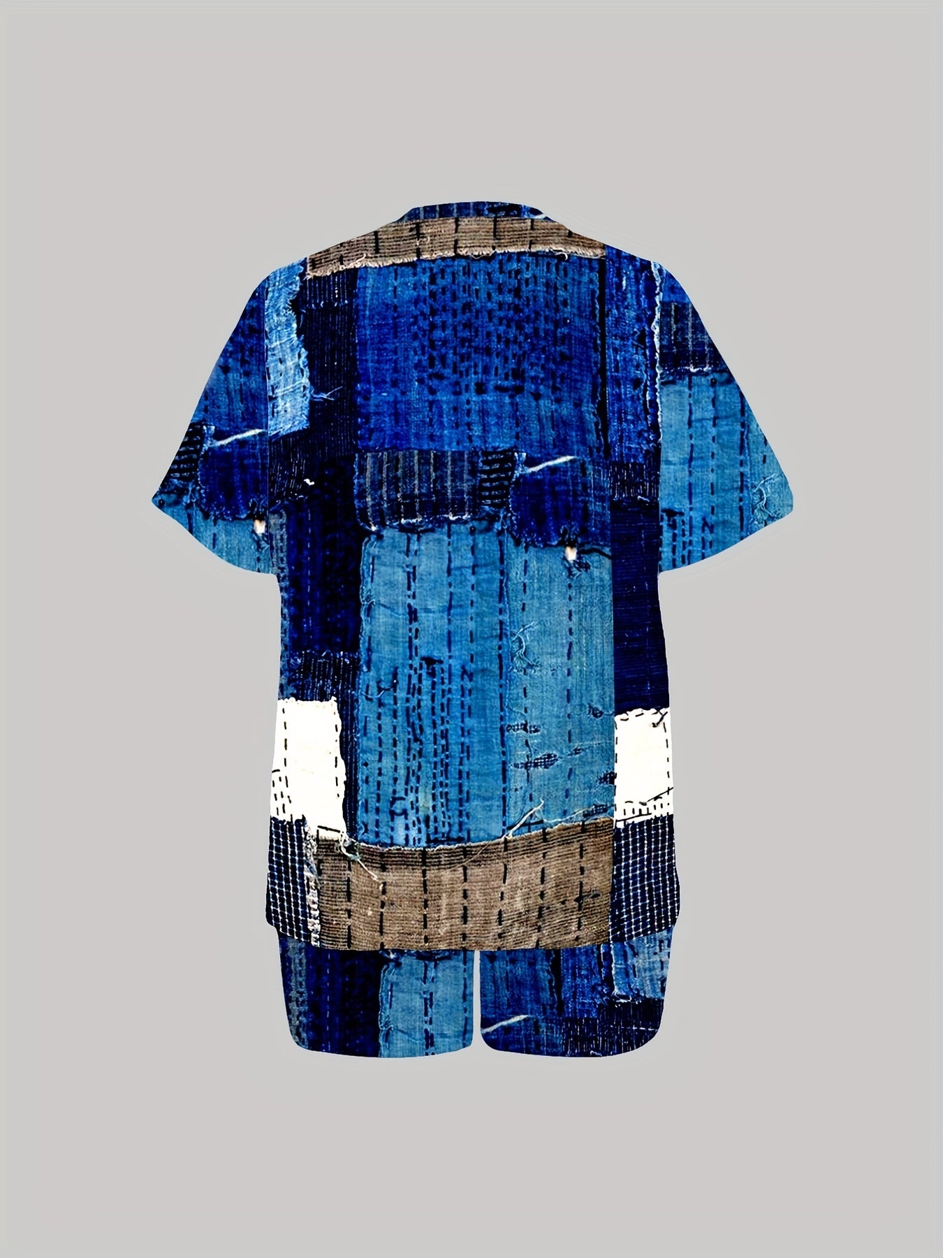Denim Print Top & Shorts Plus Size Set