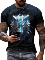 Men's 3D Wolf T-shirt Stretchy Breathable Tee for Spring Fall Outdoor
