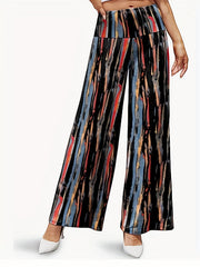 Wide Leg Print Pants Elastic Waist Women's Casual Pants