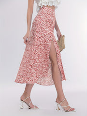 Floral Print High Waist Side Split Midi Skirt Women's Clothing