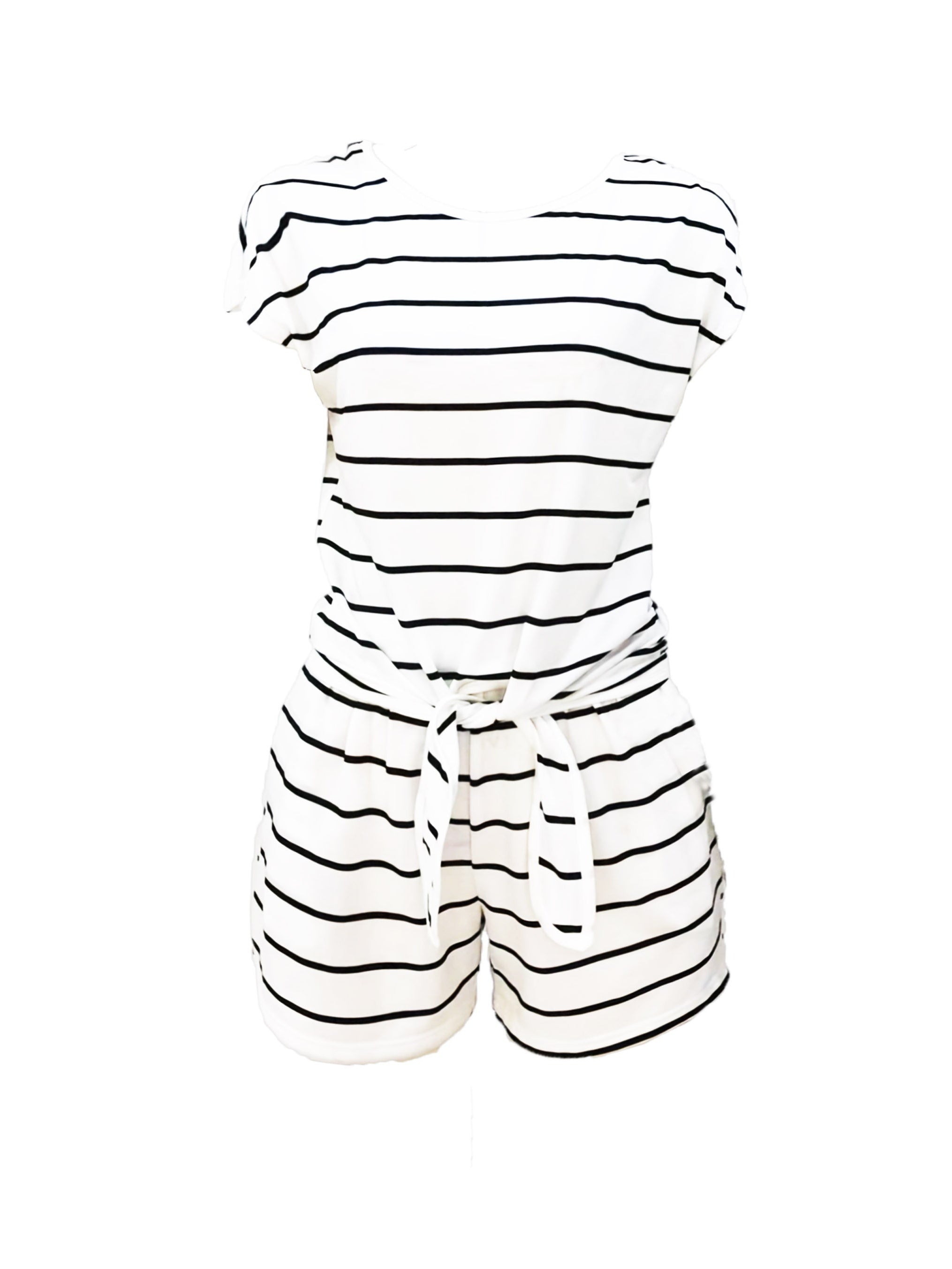 Striped Print Casual Two piece Set Tie Front Short Sleeve Tops & Wide Leg Shorts