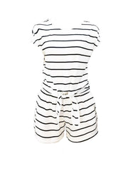 Striped Print Casual Two piece Set Tie Front Short Sleeve Tops & Wide Leg Shorts