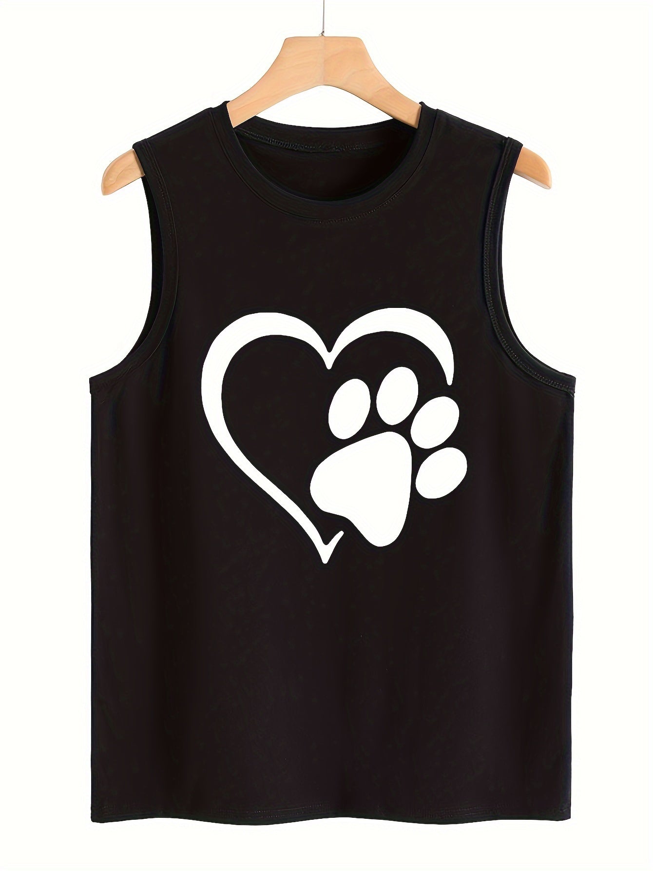 Dog Paw & Heart Print Tank Top Sleeveless Stretchy Fit