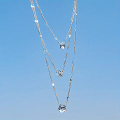Girls Vintage Layered Heart Star Drop Pendant Necklace