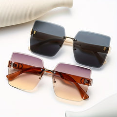 Square Rimless Sunglasses Casual Gradient Lens UV400