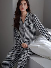 Classic Houndstooth Pajama Set Long Sleeve Shirt & Trousers