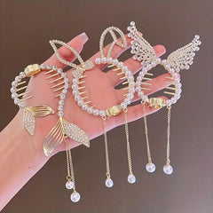 Rhinestone Faux Pearl Tassel Hair Clips for Baby Girls