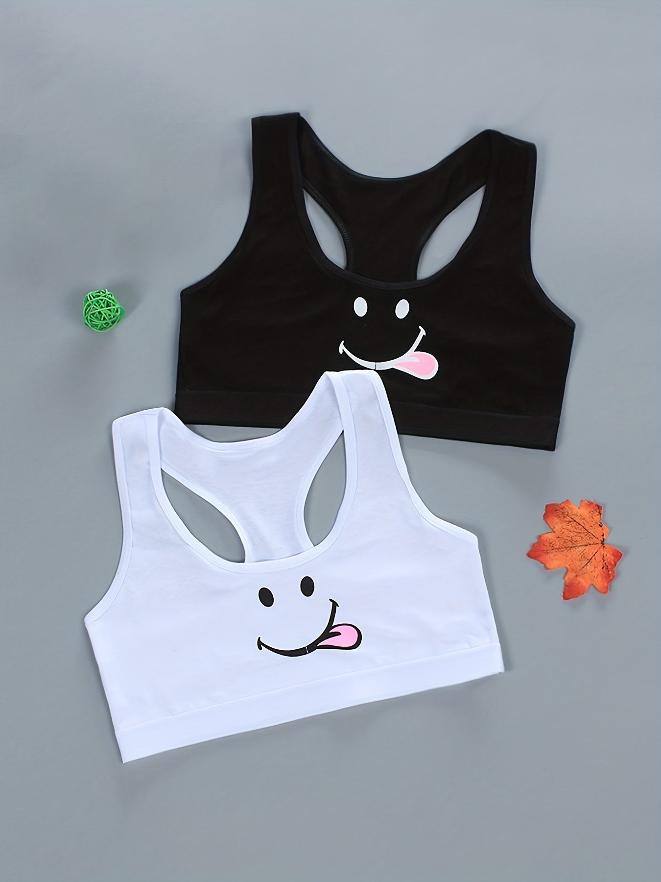 2pcs Girls Sports Bra Print No Steel Ring Breathable Soft Underwear