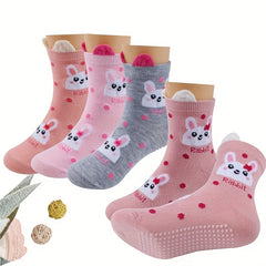 3 Pairs Anti skid Socks For Girls Cartoon Rabbit Socks For Baby