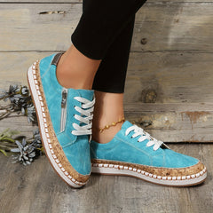 Women's Side Zipper Sneakers Casual Lace Up Outdoor Shoes