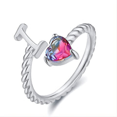 Adjustable Initial Letter Ring Zircon Rings For Women