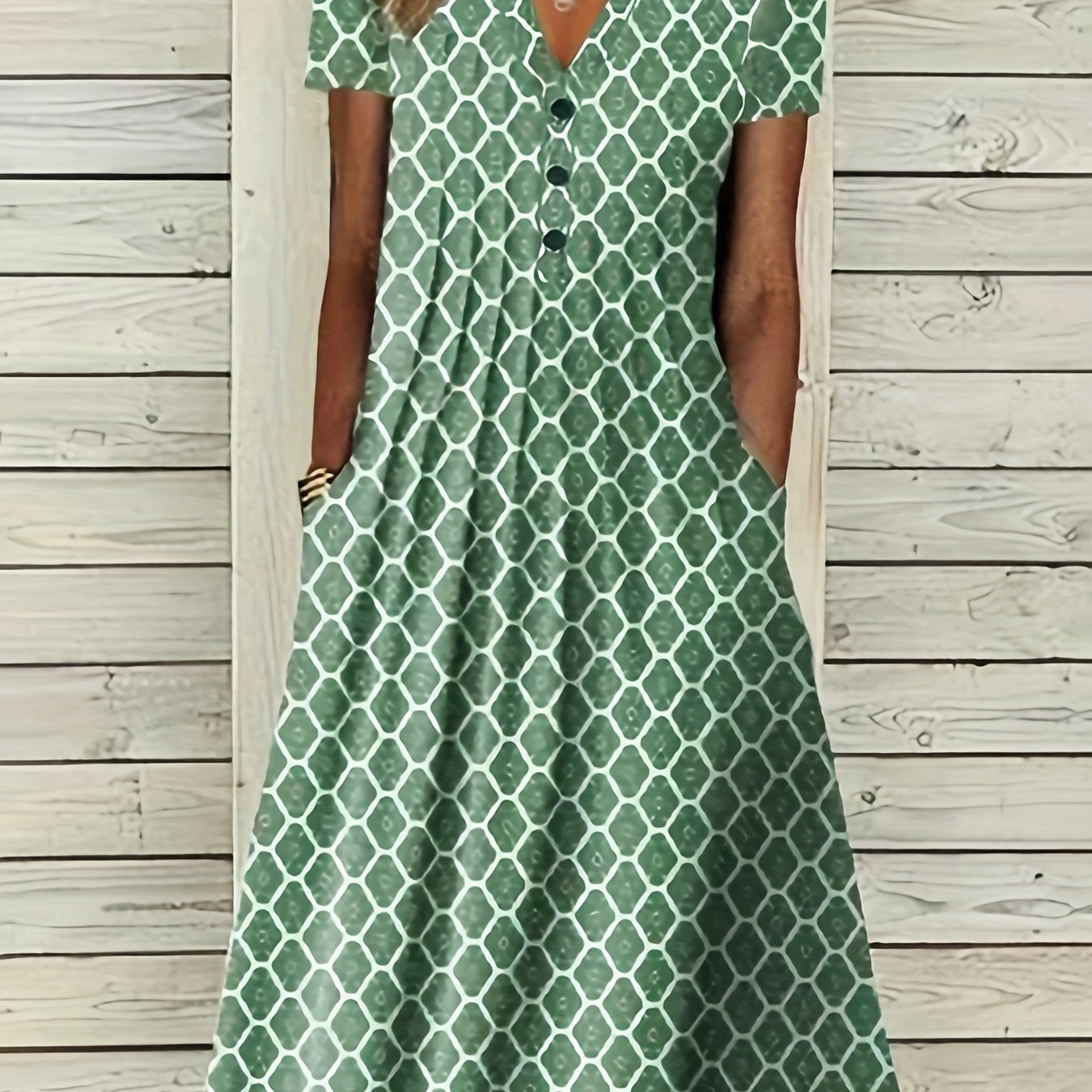 Women's Geo Print Short Sleeve Notched Neck Dress