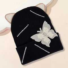 Pearl Butterfly Ear Knitted Hat for Valentines