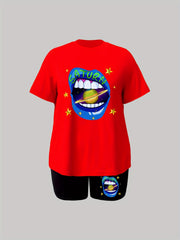 Lip & Planet Print Tee & Shorts Set