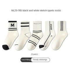 5 Pairs Kids Striped Crew Socks for Spring & Autumn
