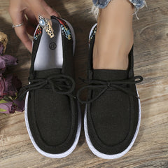 Women's Geometric Printed Flat Loafers Lace Up Round Toe Walking Sneakers