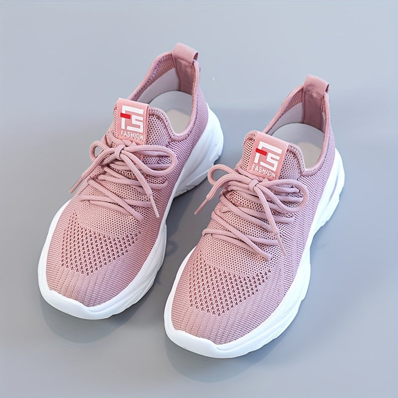 Women's Knit Sneakers Lace Up Running Shoes Soft Sole Comfort