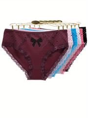 6pcs Heart & Bow Print Lace Trim Briefs Stretchy Intimates Panties