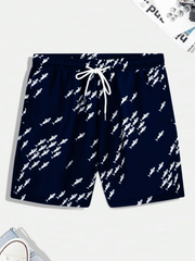 Men's Fish Graphic Drawstring Beach Shorts for Summer