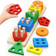 Recycled Wood Stacking Toy for Toddlers Educational Shape Sorting Puzzle
