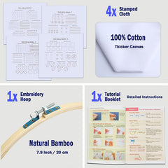 3 Sets Embroidery Starter Kit w/ Pattern & Instructions - Cross Stitch Set