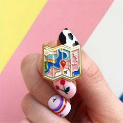 Cartoon Airport Destination Map Enamel Brooch