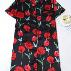 Satin Floral Print Nightdress Cooling Comfort Short Sleeve Nightshirts