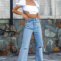 Ripped High Rise Mom Jeans