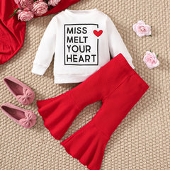 Baby Girls Cotton Sweatshirt Red Flared Pants Chinese Year Outfits