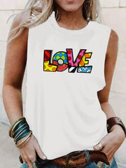 Colorful Letter Print Crew Neck Tank Top for Summer