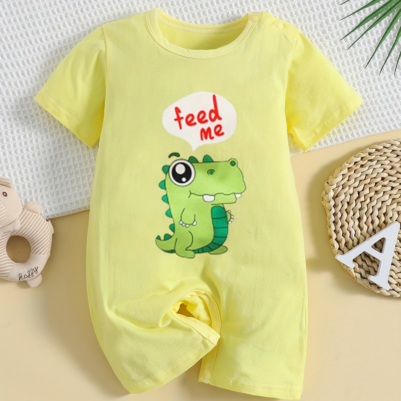 Baby Boys Dino Print Romper Short Sleeve Jumpsuit
