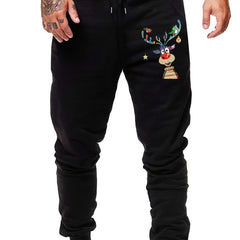 Men s Deer Print Drawstrings Sweatpants for Outdoor Sports