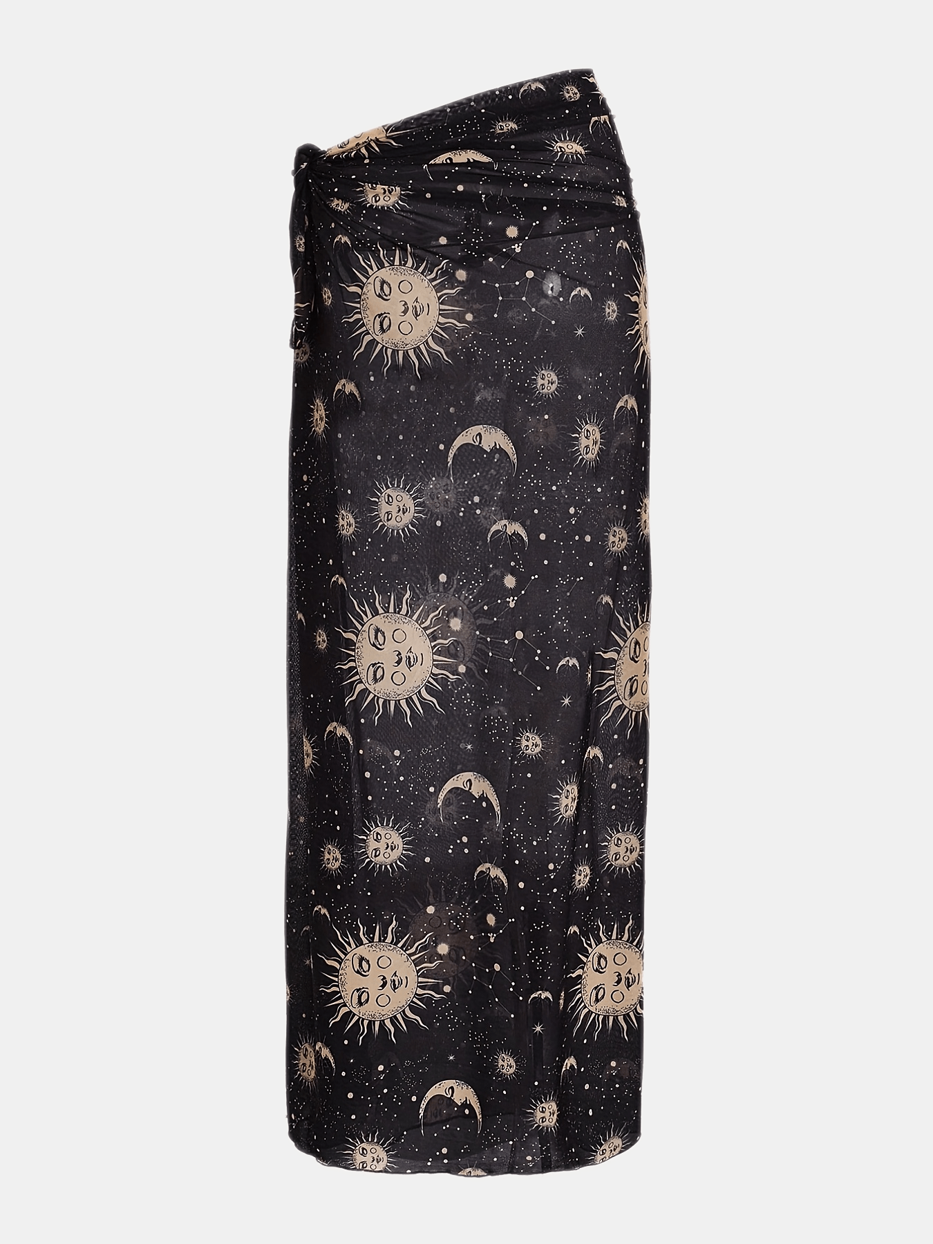 Moon & Sun Pattern Mesh Skirt Hippie Semi Sheer Skirt