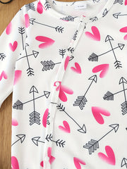 Heart Print Onesie Long Sleeve Jumpsuit for Baby Girls